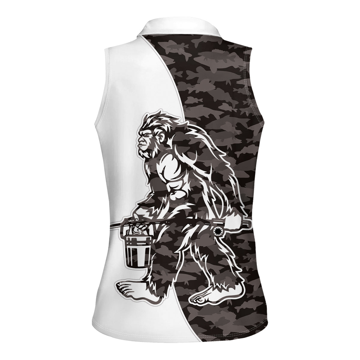 Funny Bigfoot Gray Military Texture Fish Women Sleeveless Polo Shirt - Wonder Print Shop