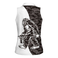 Funny Bigfoot Gray Military Texture Fish Women Sleeveless Polo Shirt - Wonder Print Shop