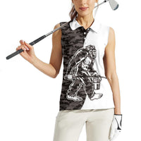 Funny Bigfoot Gray Military Texture Fish Women Sleeveless Polo Shirt - Wonder Print Shop