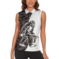 Funny Bigfoot Gray Military Texture Fish Women Sleeveless Polo Shirt - Wonder Print Shop