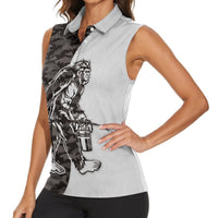 Funny Bigfoot Gray Military Texture Fish Women Sleeveless Polo Shirt - Wonder Print Shop