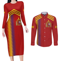 Custom Spain Football 2024 Road To The Champion Couples Matching Long Sleeve Bodycon Dress and Long Sleeve Button Shirt Vamos a Espana - Wonder Print Shop