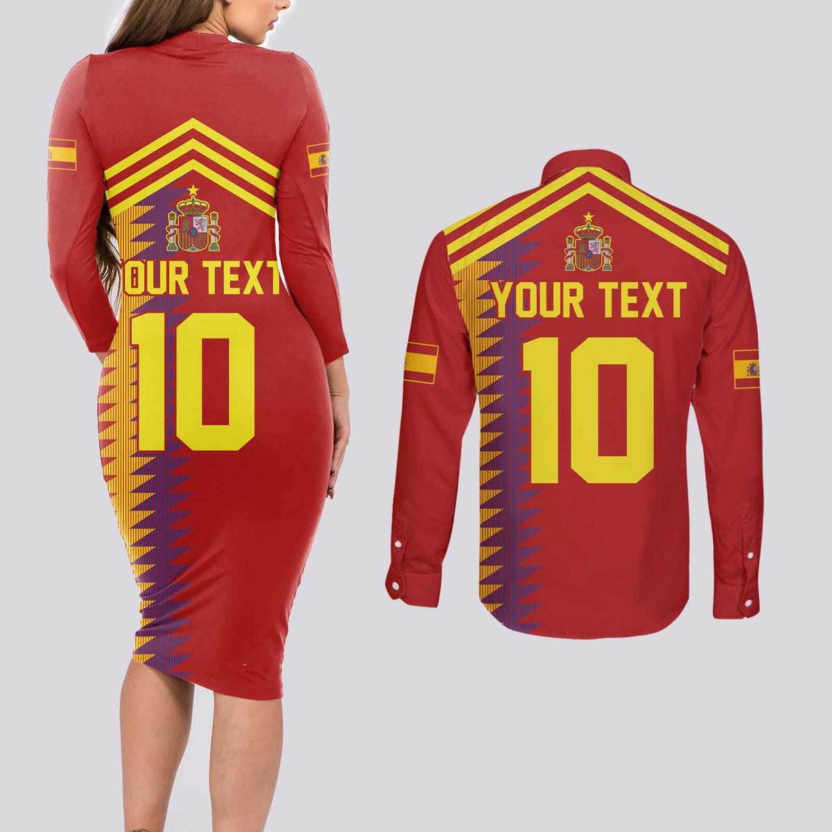 Custom Spain Football 2024 Road To The Champion Couples Matching Long Sleeve Bodycon Dress and Long Sleeve Button Shirt Vamos a Espana - Wonder Print Shop
