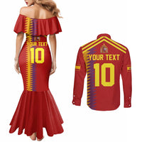Custom Spain Football 2024 Road To The Champion Couples Matching Mermaid Dress and Long Sleeve Button Shirt Vamos a Espana