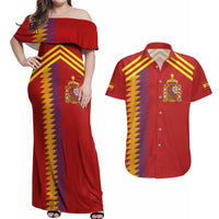 Custom Spain Football 2024 Road To The Champion Couples Matching Off Shoulder Maxi Dress and Hawaiian Shirt Vamos a Espana - Wonder Print Shop