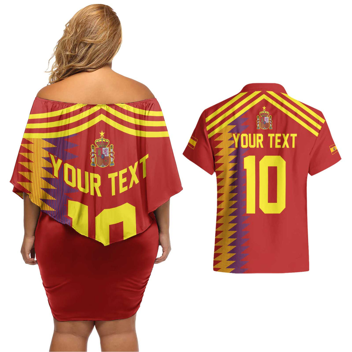 Custom Spain Football 2024 Road To The Champion Couples Matching Off Shoulder Short Dress and Hawaiian Shirt Vamos a Espana - Wonder Print Shop