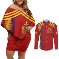 Custom Spain Football 2024 Road To The Champion Couples Matching Off Shoulder Short Dress and Long Sleeve Button Shirt Vamos a Espana - Wonder Print Shop