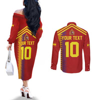 Custom Spain Football 2024 Road To The Champion Couples Matching Off The Shoulder Long Sleeve Dress and Long Sleeve Button Shirt Vamos a Espana