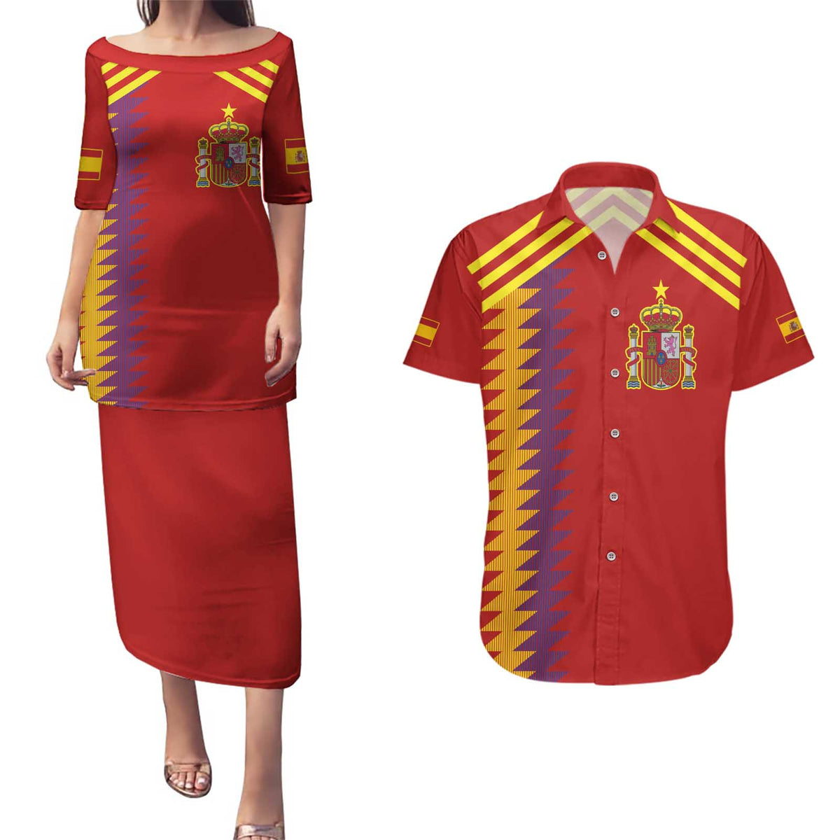Custom Spain Football 2024 Road To The Champion Couples Matching Puletasi and Hawaiian Shirt Vamos a Espana - Wonder Print Shop