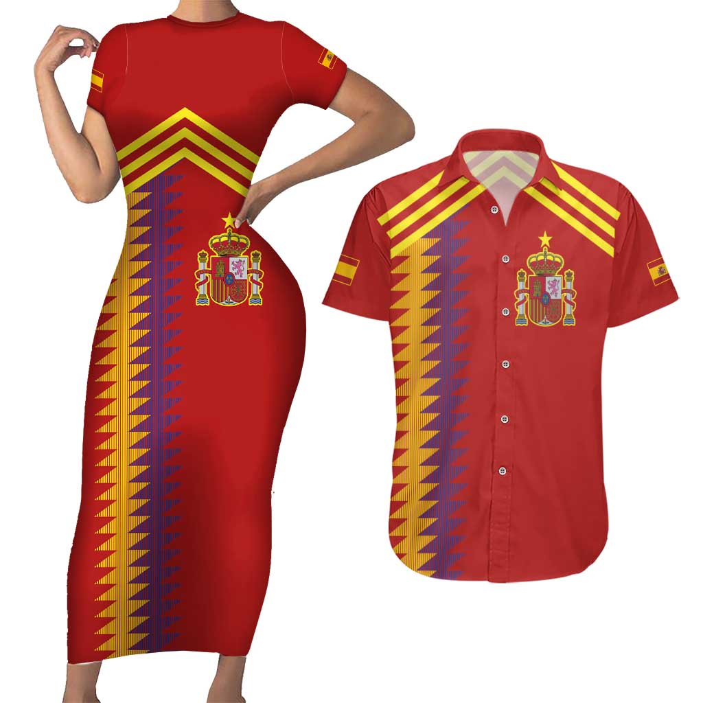 Custom Spain Football 2024 Road To The Champion Couples Matching Short Sleeve Bodycon Dress and Hawaiian Shirt Vamos a Espana - Wonder Print Shop