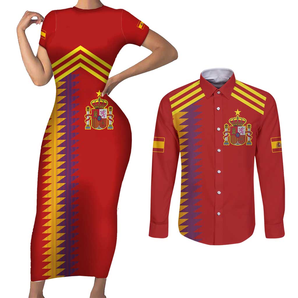 Custom Spain Football 2024 Road To The Champion Couples Matching Short Sleeve Bodycon Dress and Long Sleeve Button Shirt Vamos a Espana - Wonder Print Shop