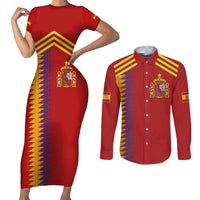 Custom Spain Football 2024 Road To The Champion Couples Matching Short Sleeve Bodycon Dress and Long Sleeve Button Shirt Vamos a Espana - Wonder Print Shop