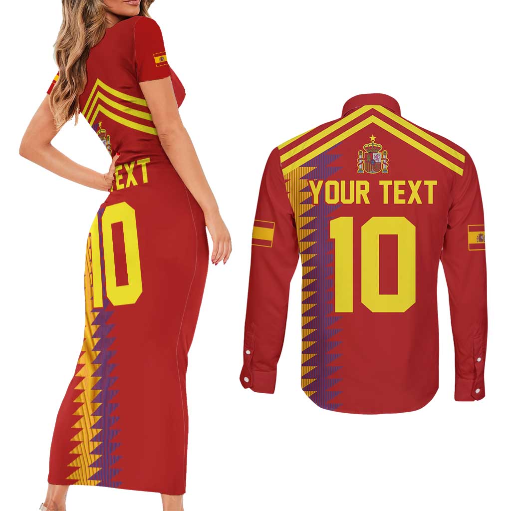 Custom Spain Football 2024 Road To The Champion Couples Matching Short Sleeve Bodycon Dress and Long Sleeve Button Shirt Vamos a Espana - Wonder Print Shop