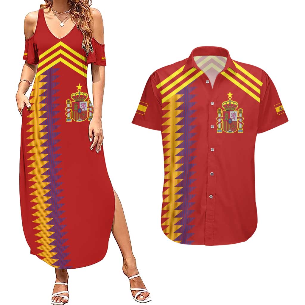 Custom Spain Football 2024 Road To The Champion Couples Matching Summer Maxi Dress and Hawaiian Shirt Vamos a Espana - Wonder Print Shop