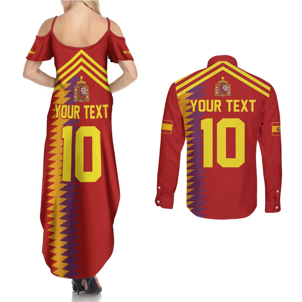 Custom Spain Football 2024 Road To The Champion Couples Matching Summer Maxi Dress and Long Sleeve Button Shirt Vamos a Espana - Wonder Print Shop