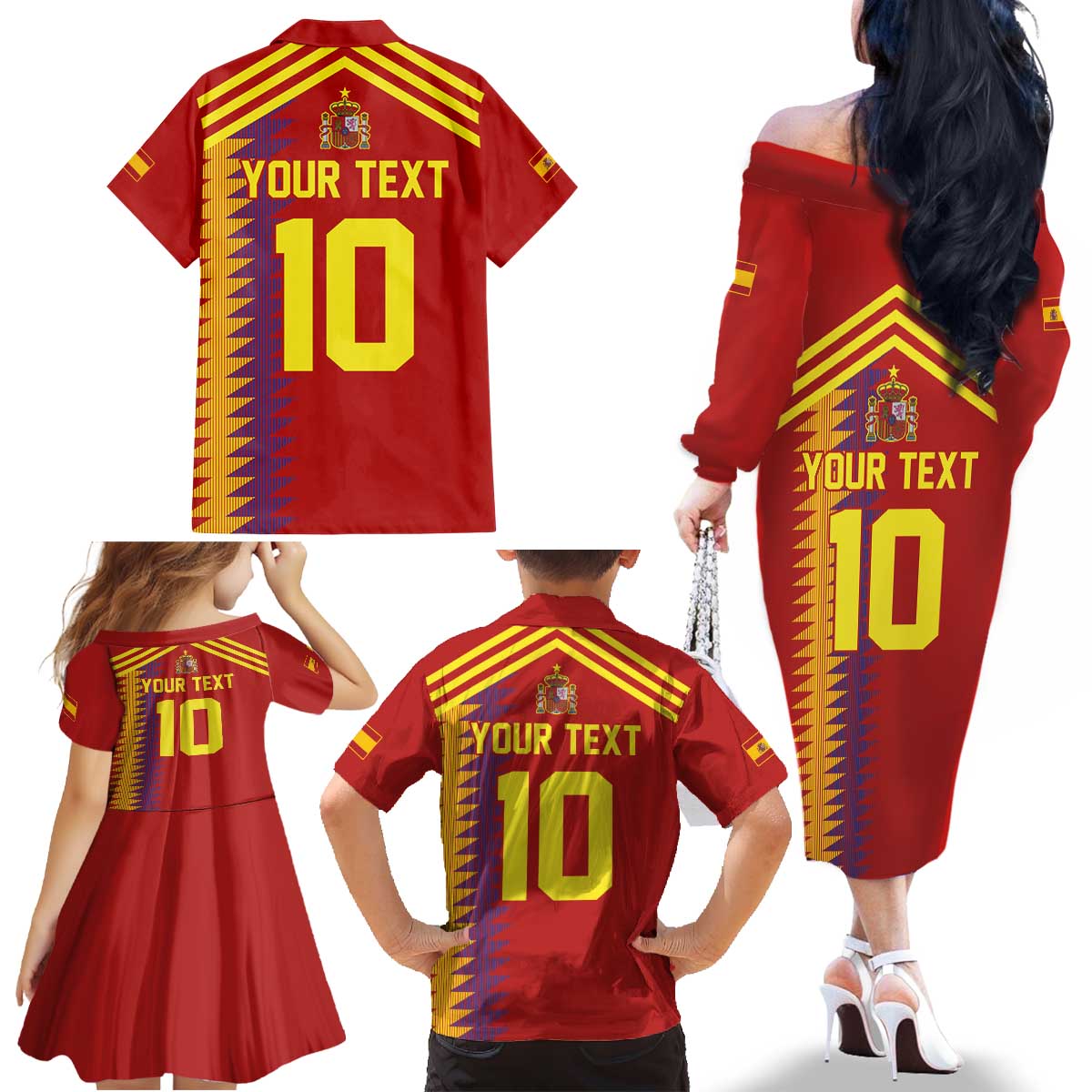Custom Spain Football 2024 Road To The Champion Family Matching Off The Shoulder Long Sleeve Dress and Hawaiian Shirt Vamos a Espana - Wonder Print Shop