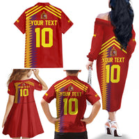 Custom Spain Football 2024 Road To The Champion Family Matching Off The Shoulder Long Sleeve Dress and Hawaiian Shirt Vamos a Espana - Wonder Print Shop