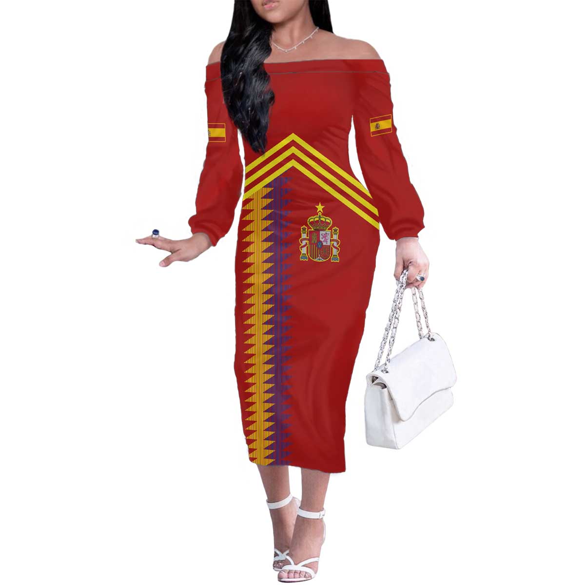 Custom Spain Football 2024 Road To The Champion Family Matching Off The Shoulder Long Sleeve Dress and Hawaiian Shirt Vamos a Espana - Wonder Print Shop