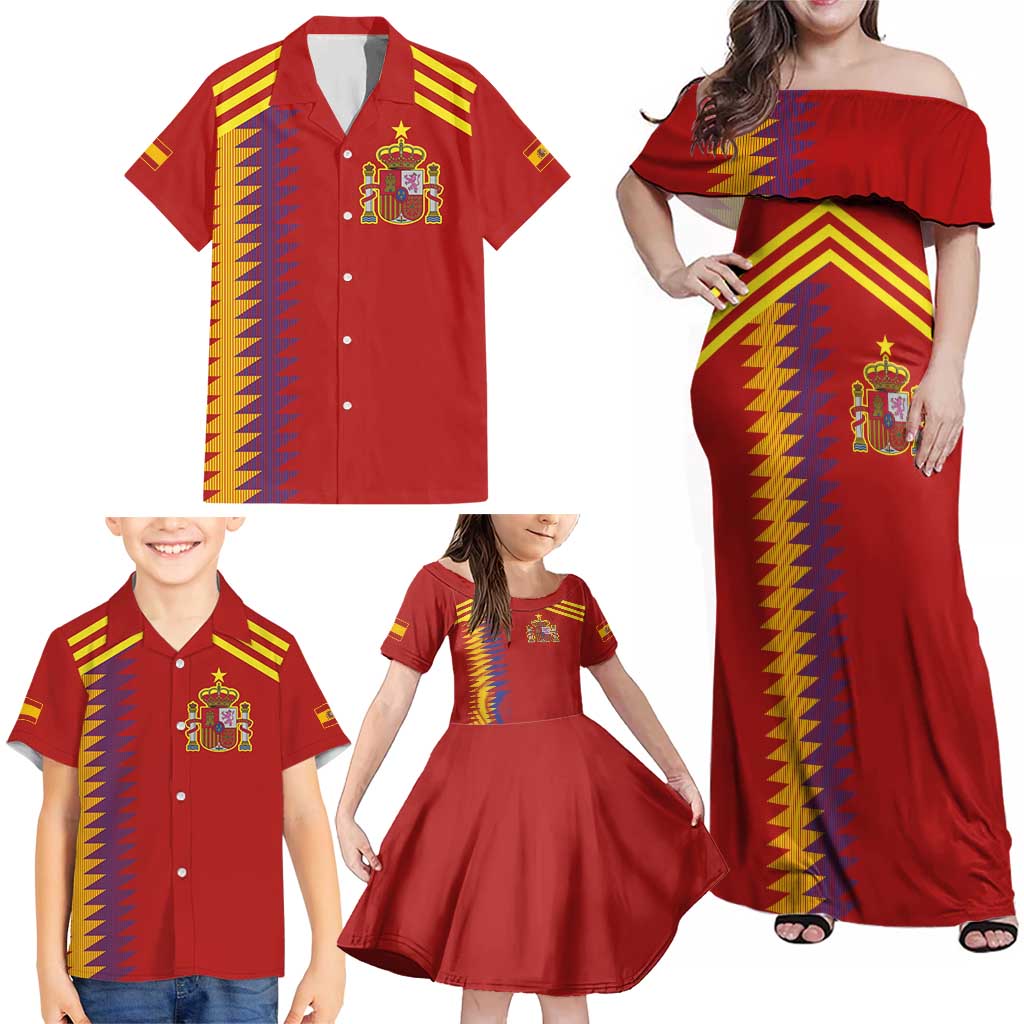 Custom Spain Football 2024 Road To The Champion Family Matching Off Shoulder Maxi Dress and Hawaiian Shirt Vamos a Espana - Wonder Print Shop