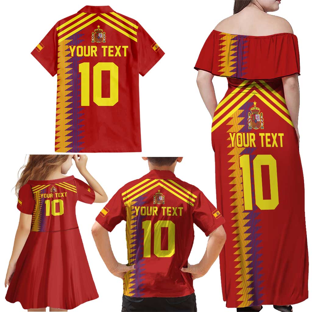 Custom Spain Football 2024 Road To The Champion Family Matching Off Shoulder Maxi Dress and Hawaiian Shirt Vamos a Espana - Wonder Print Shop