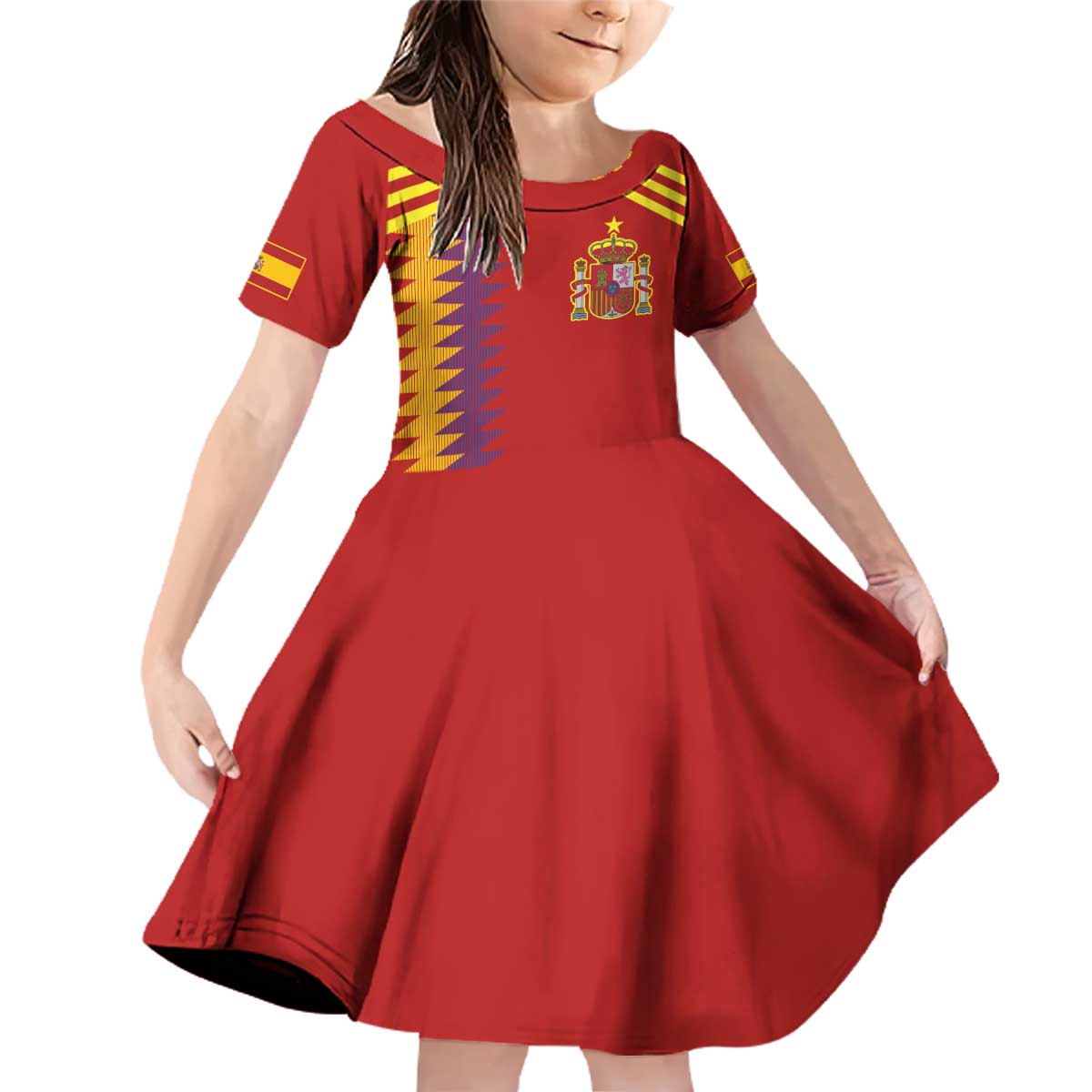 Custom Spain Football 2024 Road To The Champion Family Matching Off Shoulder Short Dress and Hawaiian Shirt Vamos a Espana - Wonder Print Shop