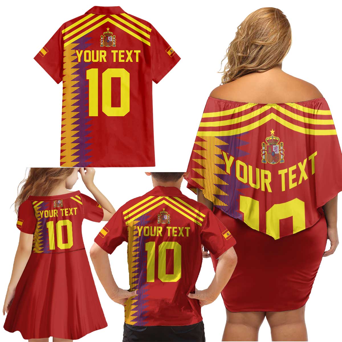 Custom Spain Football 2024 Road To The Champion Family Matching Off Shoulder Short Dress and Hawaiian Shirt Vamos a Espana - Wonder Print Shop