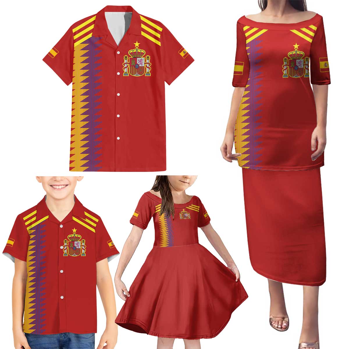 Custom Spain Football 2024 Road To The Champion Family Matching Puletasi and Hawaiian Shirt Vamos a Espana - Wonder Print Shop
