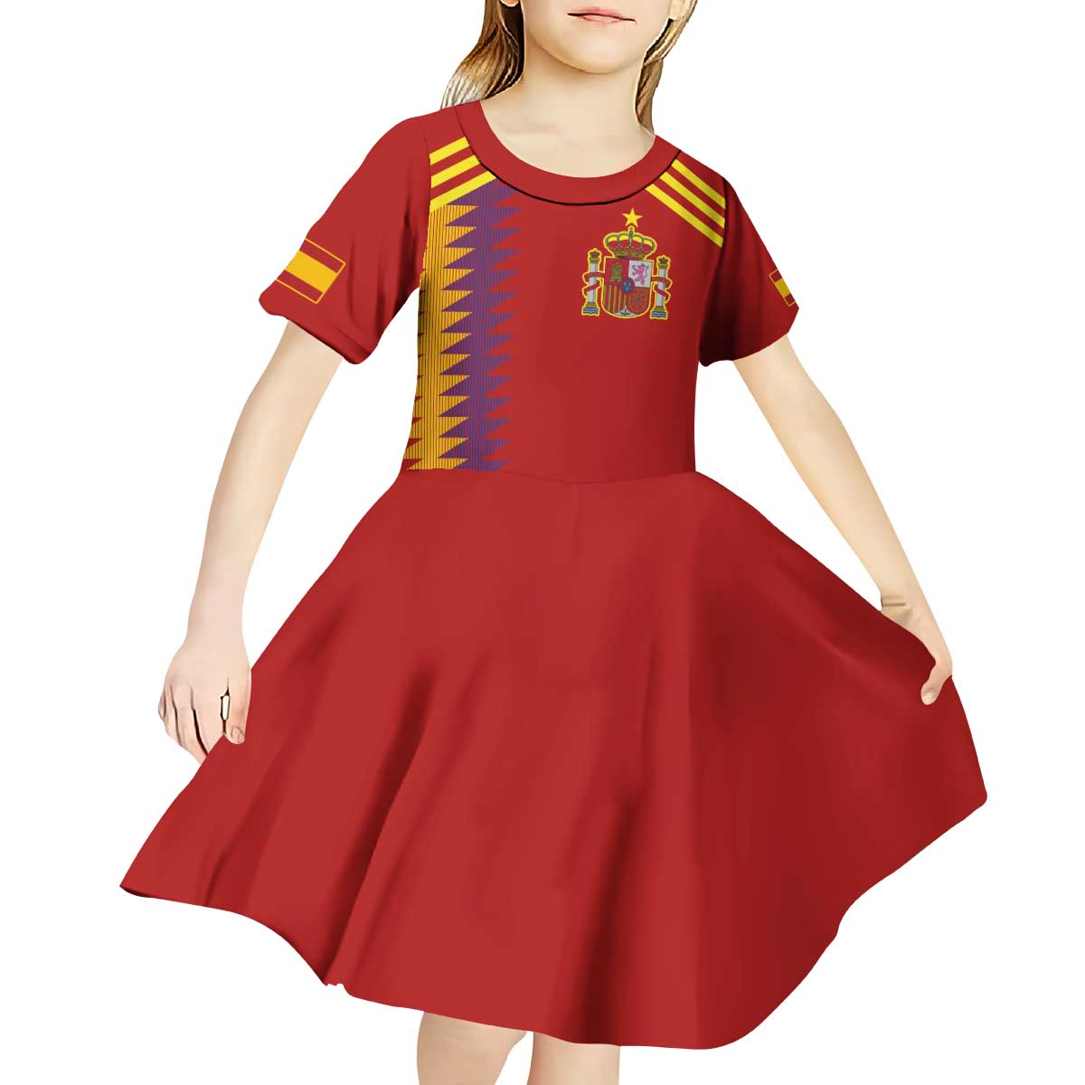 Custom Spain Football 2024 Road To The Champion Kid Short Sleeve Dress Vamos a Espana - Wonder Print Shop
