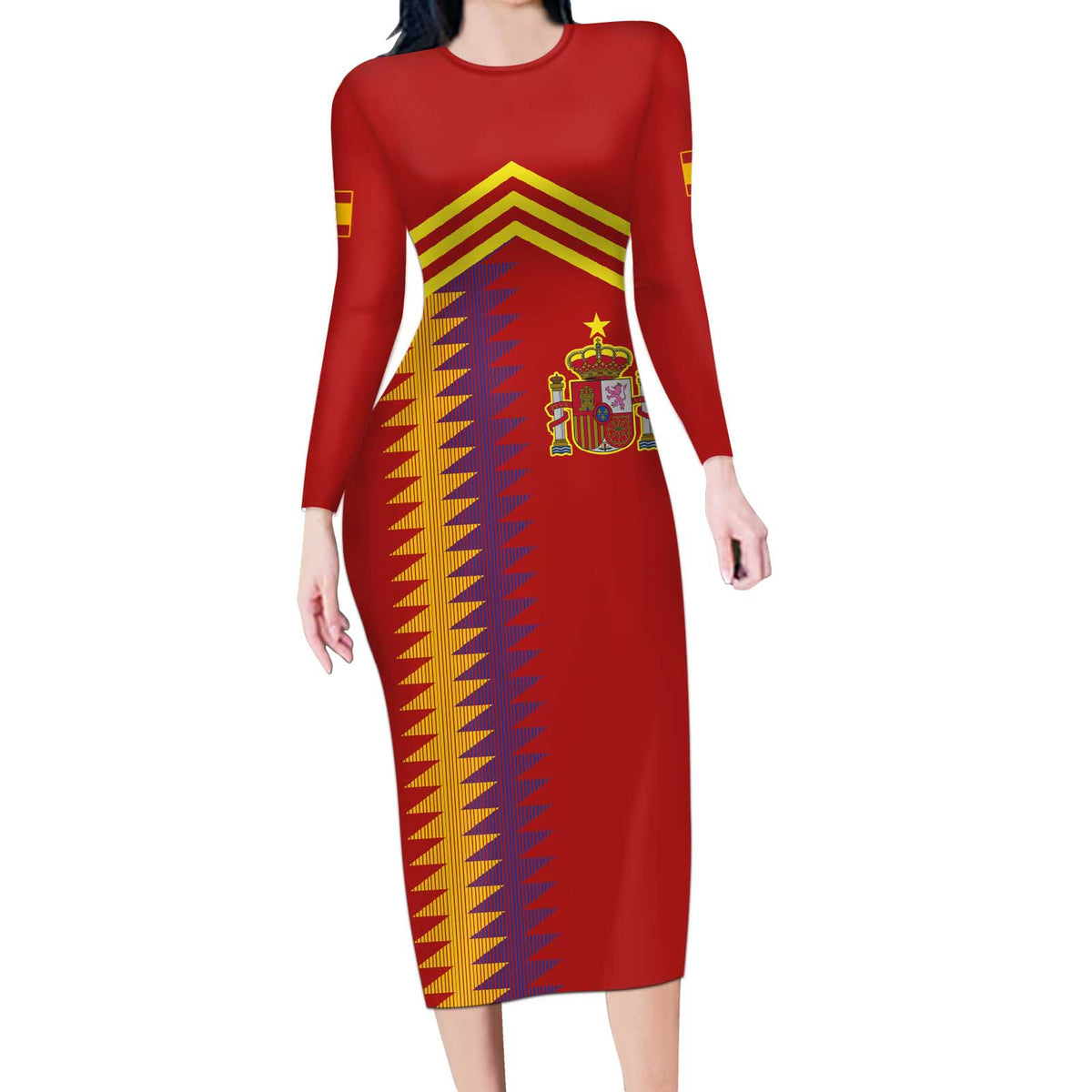 Custom Spain Football 2024 Road To The Champion Long Sleeve Bodycon Dress Vamos a Espana - Wonder Print Shop