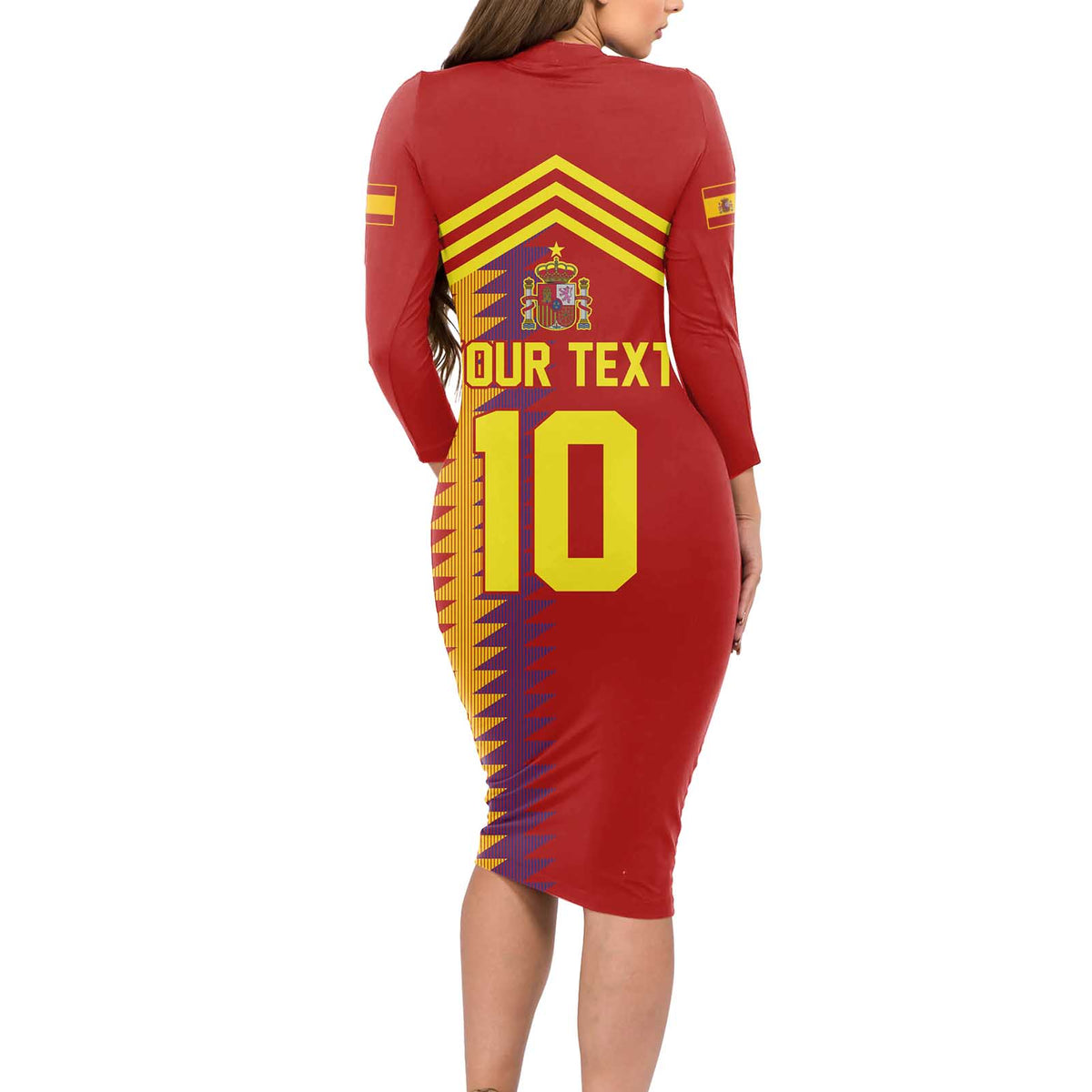 Custom Spain Football 2024 Road To The Champion Long Sleeve Bodycon Dress Vamos a Espana - Wonder Print Shop