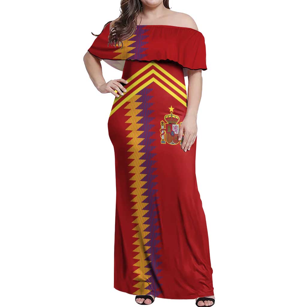 Custom Spain Football 2024 Road To The Champion Off Shoulder Maxi Dress Vamos a Espana - Wonder Print Shop