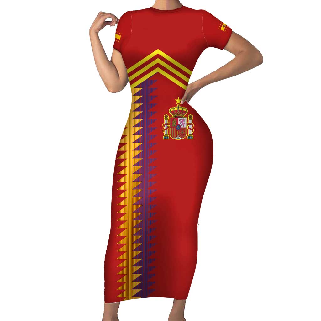 Custom Spain Football 2024 Road To The Champion Short Sleeve Bodycon Dress Vamos a Espana - Wonder Print Shop