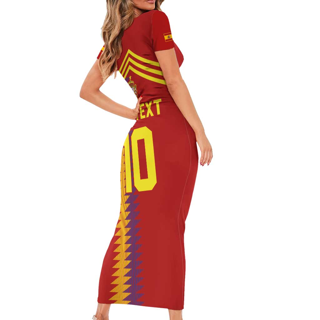 Custom Spain Football 2024 Road To The Champion Short Sleeve Bodycon Dress Vamos a Espana - Wonder Print Shop