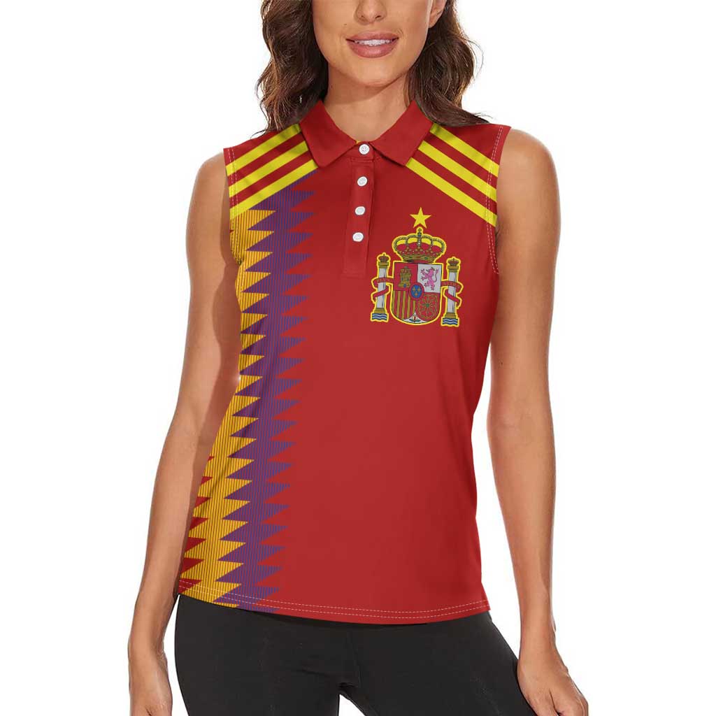 Custom Spain Football 2024 Road To The Champion Women Sleeveless Polo Shirt Vamos a Espana - Wonder Print Shop