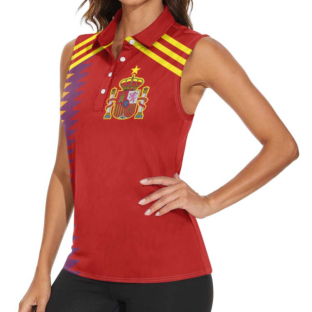 Custom Spain Football 2024 Road To The Champion Women Sleeveless Polo Shirt Vamos a Espana - Wonder Print Shop