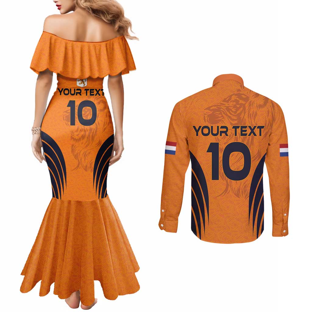 Custom Netherlands Football 2024 Road To The Champion Couples Matching Mermaid Dress and Long Sleeve Button Shirt