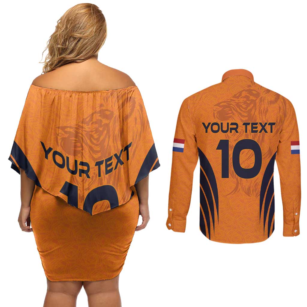 Custom Netherlands Football 2024 Road To The Champion Couples Matching Off Shoulder Short Dress and Long Sleeve Button Shirt - Wonder Print Shop