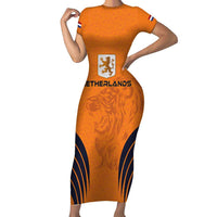 Custom Netherlands Football 2024 Road To The Champion Short Sleeve Bodycon Dress - Wonder Print Shop