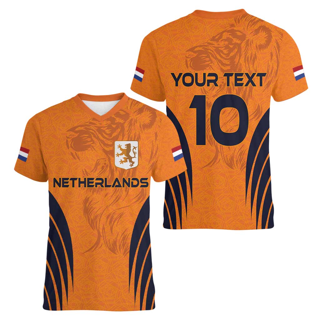 Custom Netherlands Football 2024 Road To The Champion Women V-Neck T-Shirt - Wonder Print Shop