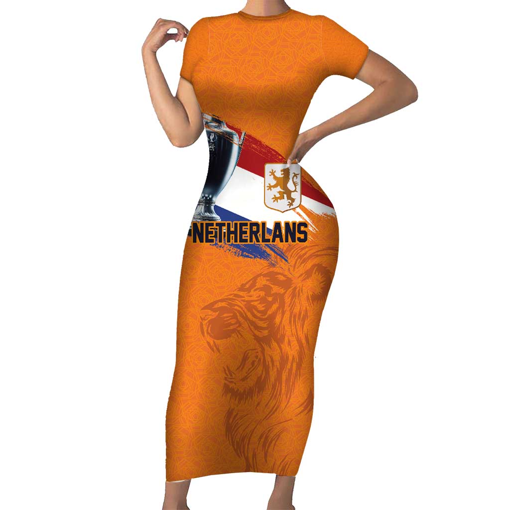 Custom Netherlands Football 2024 Road To The Champion Short Sleeve Bodycon Dress Oranje Holland Clockwork Orange The Flying Home Color - Wonder Print Shop
