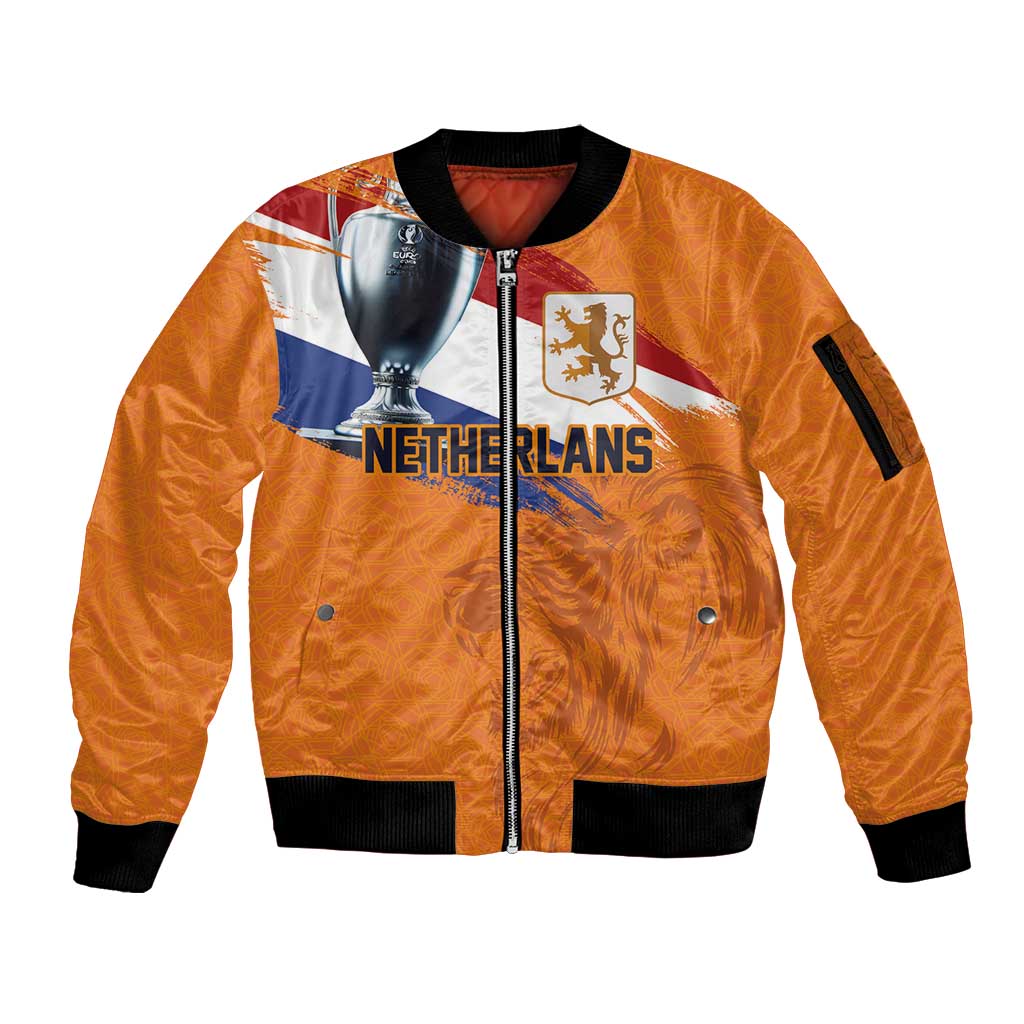 Custom Netherlands Football 2024 Road To The Champion Sleeve Zip Bomber Jacket Oranje Holland Clockwork Orange The Flying Home Color - Wonder Print Shop