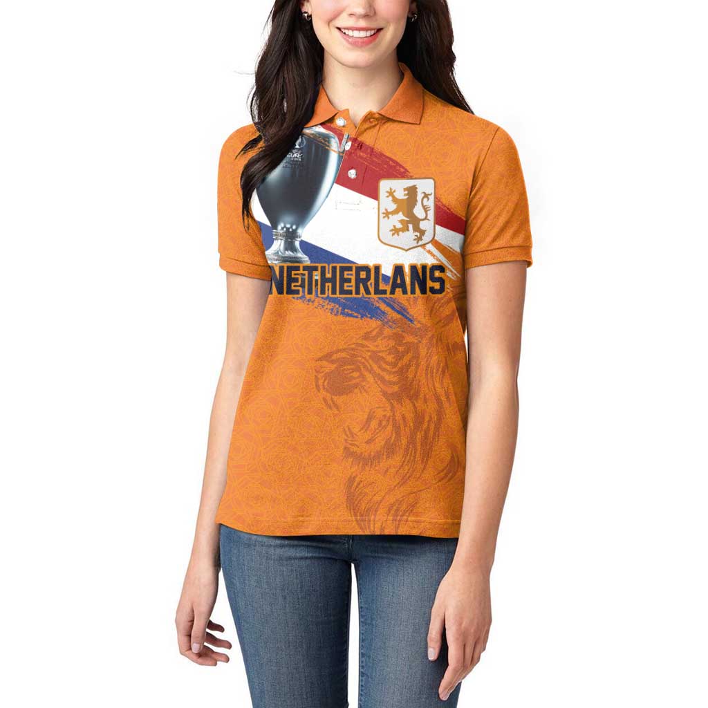 Custom Netherlands Football 2024 Road To The Champion Women Polo Shirt Oranje Holland Clockwork Orange The Flying Home Color - Wonder Print Shop