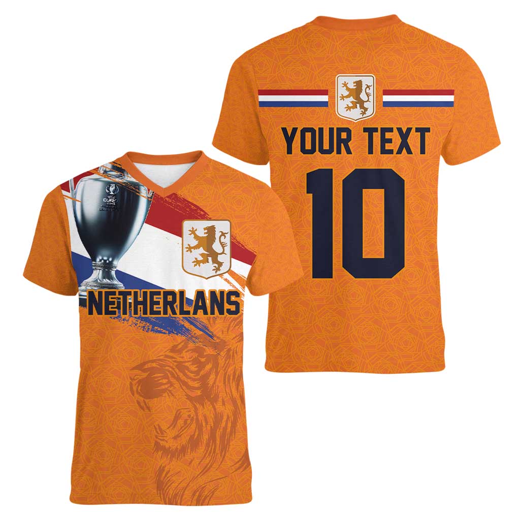 Custom Netherlands Football 2024 Road To The Champion Women V-Neck T-Shirt Oranje Holland Clockwork Orange The Flying Home Color - Wonder Print Shop