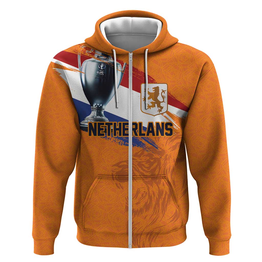 Custom Netherlands Football 2024 Road To The Champion Zip Hoodie Oranje Holland Clockwork Orange The Flying Home Color - Wonder Print Shop