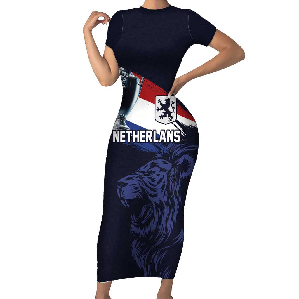 Custom Netherlands Football 2024 Road To The Champion Short Sleeve Bodycon Dress Oranje Holland Clockwork Orange The Flying Away Color - Wonder Print Shop