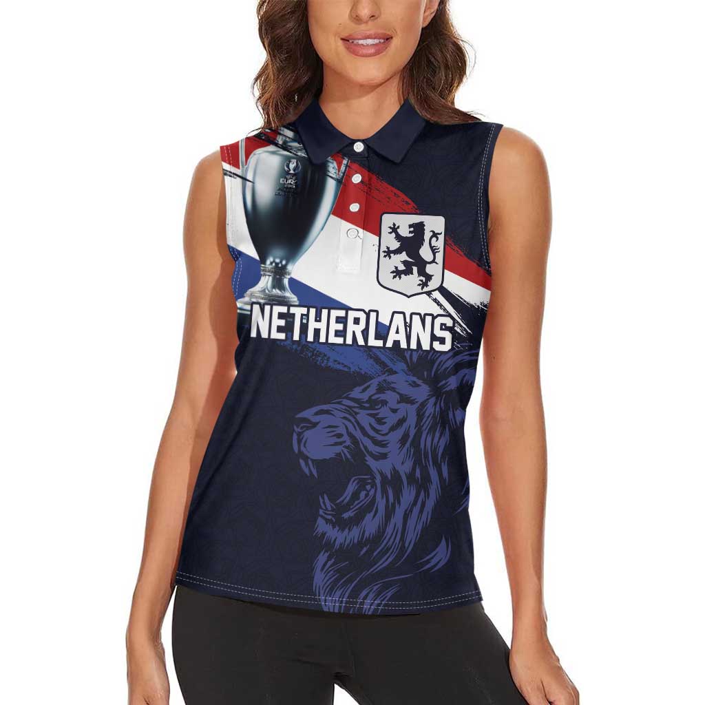 Custom Netherlands Football 2024 Road To The Champion Women Sleeveless Polo Shirt Oranje Holland Clockwork Orange The Flying Away Color - Wonder Print Shop