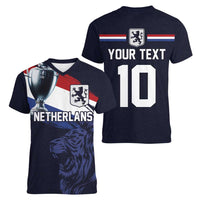 Custom Netherlands Football 2024 Road To The Champion Women V-Neck T-Shirt Oranje Holland Clockwork Orange The Flying Away Color - Wonder Print Shop