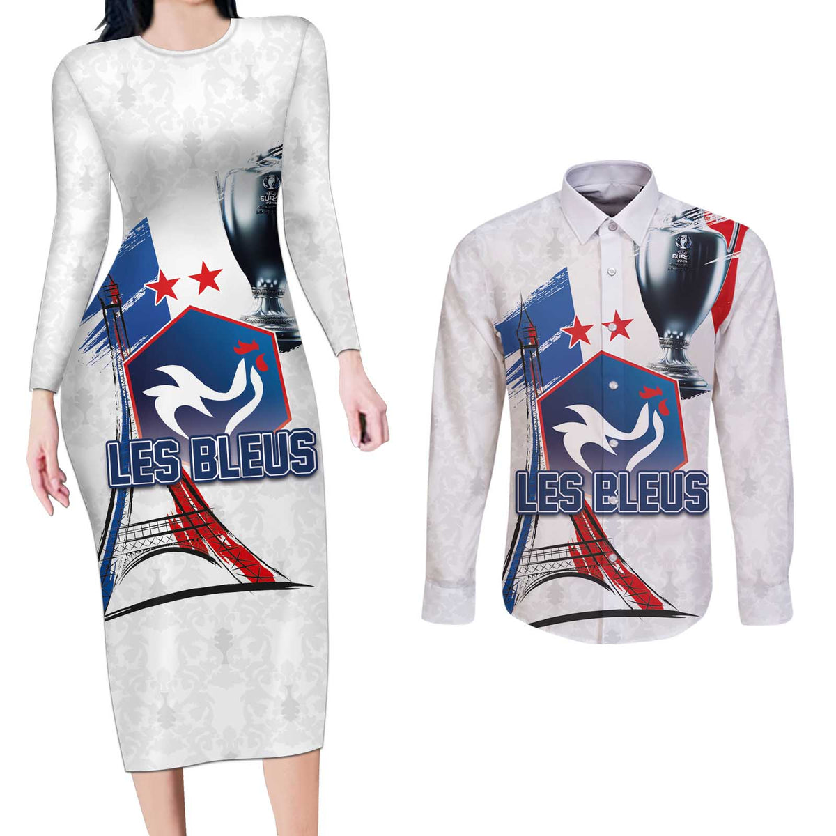 Custom Le Blues Football 2024 Road To The Champion Couples Matching Long Sleeve Bodycon Dress and Long Sleeve Button Shirt - Wonder Print Shop