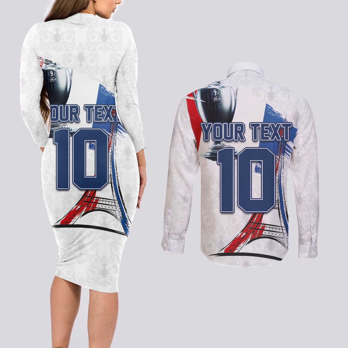 Custom Le Blues Football 2024 Road To The Champion Couples Matching Long Sleeve Bodycon Dress and Long Sleeve Button Shirt - Wonder Print Shop