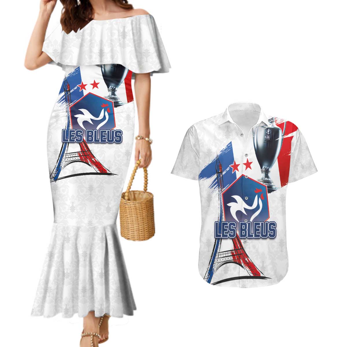 Custom Le Blues Football 2024 Road To The Champion Couples Matching Mermaid Dress and Hawaiian Shirt - Wonder Print Shop